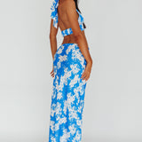 Manila Satin Maxi Skirt Blue Floral