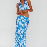 Manila Satin Maxi Skirt Blue Floral