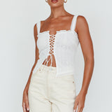 Never Miss Lace-Up Bust Top White