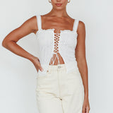 Never Miss Lace-Up Bust Top White
