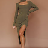 Get Acquainted Cut-Out Bust Midi Dress Olive