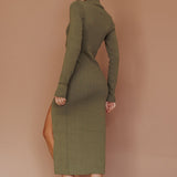 Get Acquainted Cut-Out Bust Midi Dress Olive