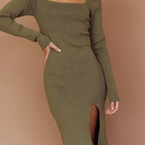 Get Acquainted Cut-Out Bust Midi Dress Olive