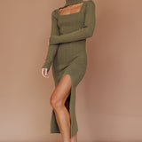 Get Acquainted Cut-Out Bust Midi Dress Olive