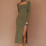 Get Acquainted Cut-Out Bust Midi Dress Olive