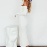 Briar Off-Shoulder Knit Midi Dress Off White