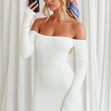 Briar Off-Shoulder Knit Midi Dress Off White