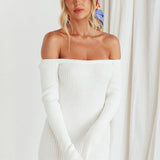 Briar Off-Shoulder Knit Midi Dress Off White