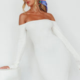 Briar Off-Shoulder Knit Midi Dress Off White