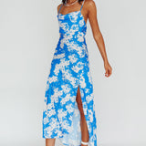 Sherilyn Criss-Cross Back Midi Dress Blue Floral