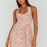 Hey Baby Halterneck Mini Dress Pink Floral