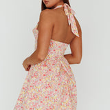 Hey Baby Halterneck Mini Dress Pink Floral