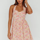 Hey Baby Halterneck Mini Dress Pink Floral