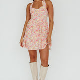 Hey Baby Halterneck Mini Dress Pink Floral