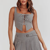 Swoon Lace-Up Corset Top Grey