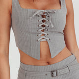 Swoon Lace-Up Corset Top Grey