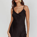 Spellbound Satin Mini Slip Dress Black