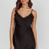 Spellbound Satin Mini Slip Dress Black