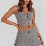 Swoon Belted Pleat Mini Skirt Grey