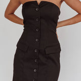 Titania Strapless Buttoned Mini Dress Black