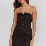 Titania Strapless Buttoned Mini Dress Black