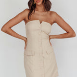 Titania Strapless Buttoned Mini Dress Light Taupe