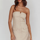 Titania Strapless Buttoned Mini Dress Light Taupe
