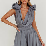 Hallie Cowl Neck Rosette Romper Cement