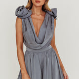 Hallie Cowl Neck Rosette Romper Cement