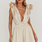 Hallie Cowl Neck Rosette Romper Champagne