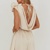 Hallie Cowl Neck Rosette Romper Champagne