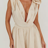 Hallie Cowl Neck Rosette Romper Champagne
