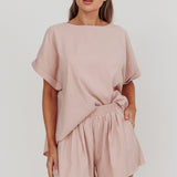 Yuna Elastic Waist Relaxed Shorts Blush