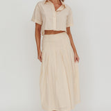 Zealous A-Line Striped Midi Skirt Beige/Off White