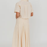 Zealous A-Line Striped Midi Skirt Beige/Off White