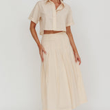 Zealous A-Line Striped Midi Skirt Beige/Off White
