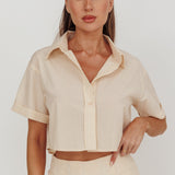 Zealous Boxy Cropped Striped Shirt Beige/Off White