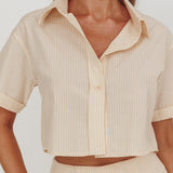 Zealous Boxy Cropped Striped Shirt Beige/Off White