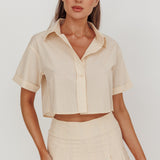 Zealous Boxy Cropped Striped Shirt Beige/Off White