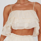 Easy To Love Layered Ruffle Crop Top Cream
