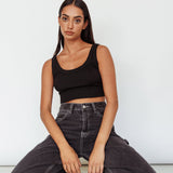 Drifting Ribbed Crop Top Black