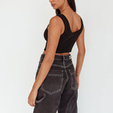 Drifting Ribbed Crop Top Black