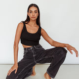 Drifting Ribbed Crop Top Black