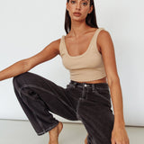 Drifting Ribbed Crop Top Tan