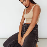 Drifting Ribbed Crop Top Tan