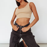 Drifting Ribbed Crop Top Tan