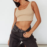 Drifting Ribbed Crop Top Tan