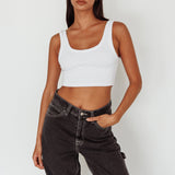 Drifting Ribbed Crop Top White