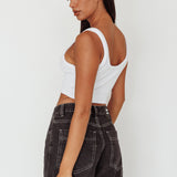 Drifting Ribbed Crop Top White