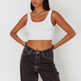 Drifting Ribbed Crop Top White